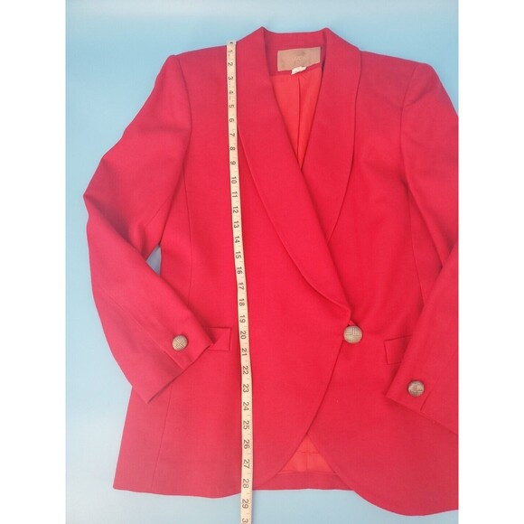 Saville Woolmark Jacket Blazer Red Sz 8 Vintage Lined Single Button Shoulder Pad - Picture 13 of 16
